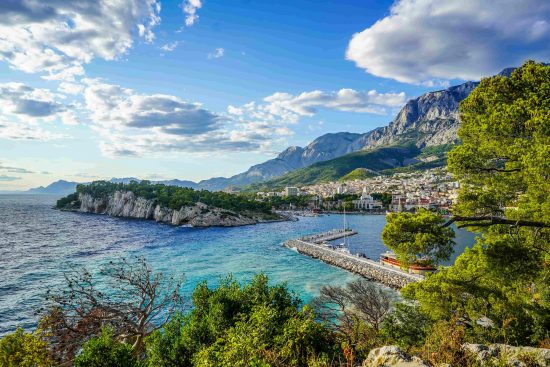 The popular tourist destination of Makarska which sits at the foothill of the Biokovo Mountains.