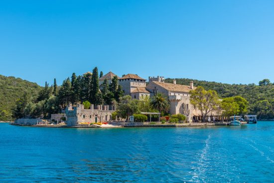 The small island of St. Mary with it's Benedictine monastery in Mljet National Park.