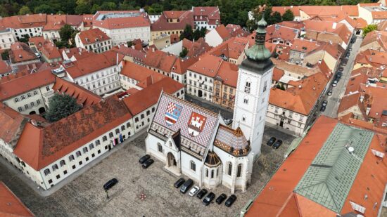 Aerial view of St. Mark’s Church in Zagreb.