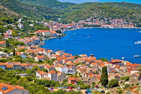 The town of Vis which lies on a horseshoe-shaped bay